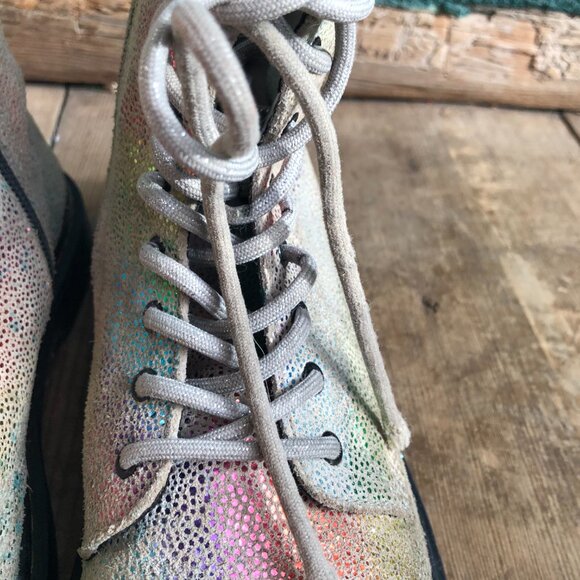 Dr Martens 1460 Pascal Boots Girls Size 6 US Rainbow Glitter Leather Laces Zip - Picture 6 of 10